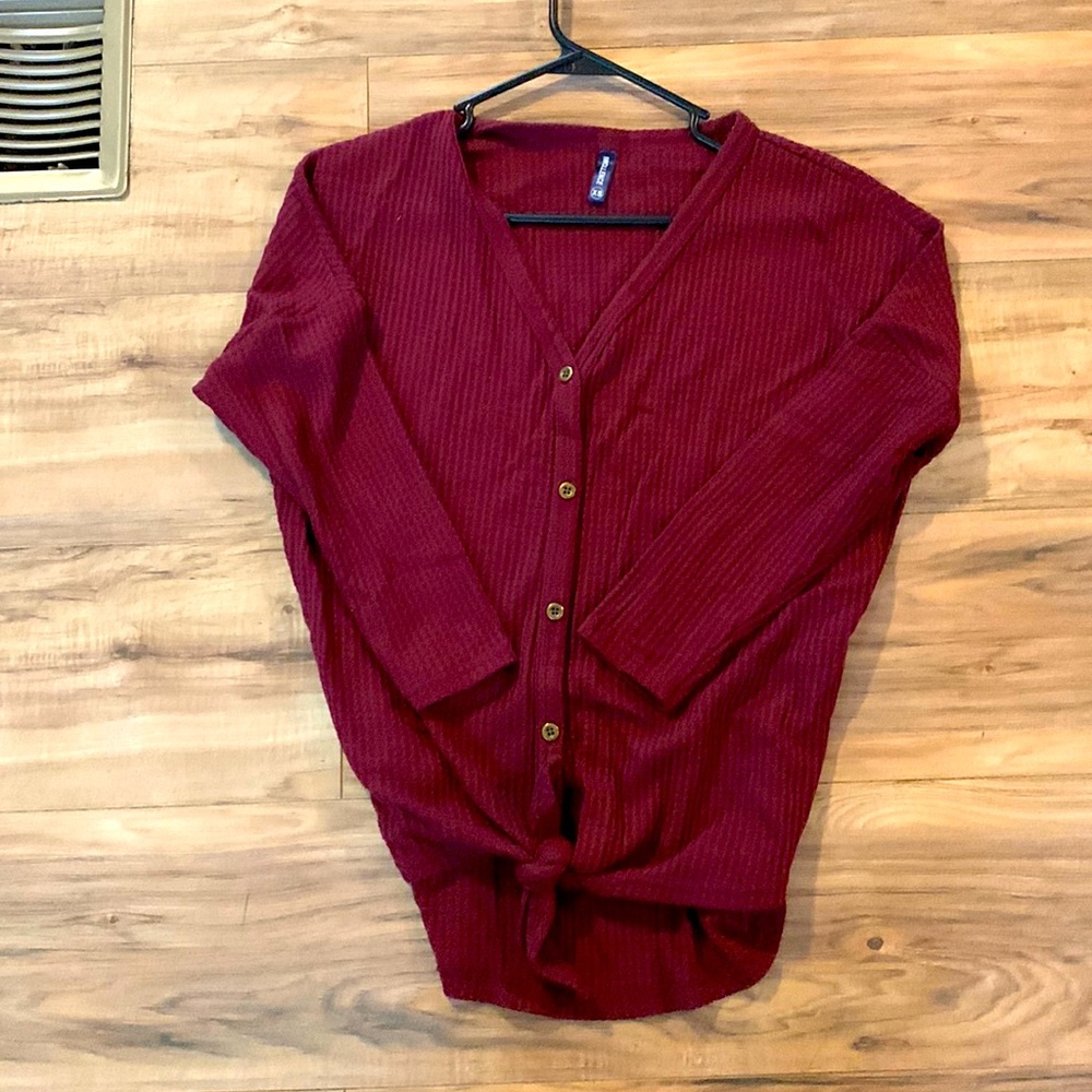 Iwollence Maroon Waffle Knit Tunic